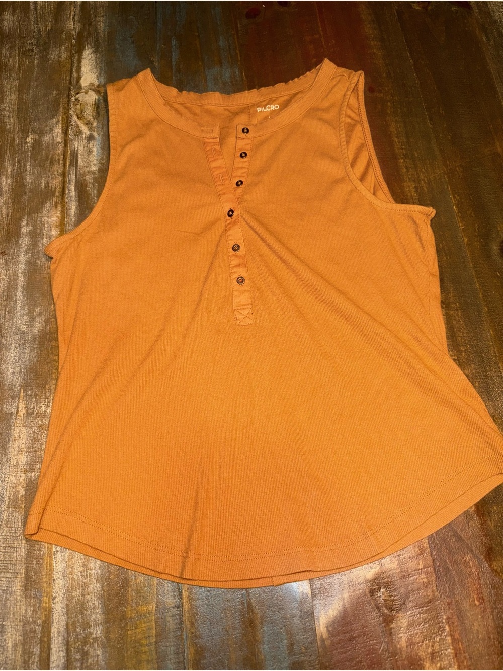 Pilcro Rust Orange Ribbed Henley Tank - Picture 2 of 4